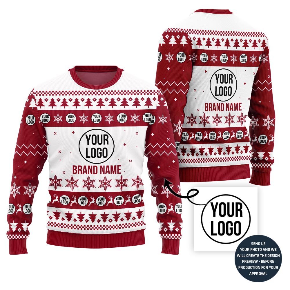 Distinctive Custom Brand Logo And Text Christmas Sweater
