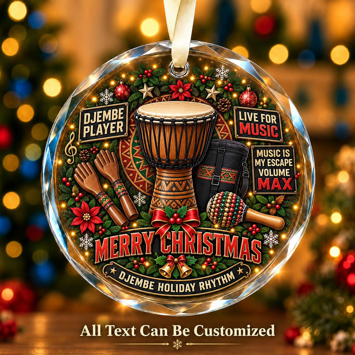 Djembe Player Personalized Glass Ornament | 5To9Vibe