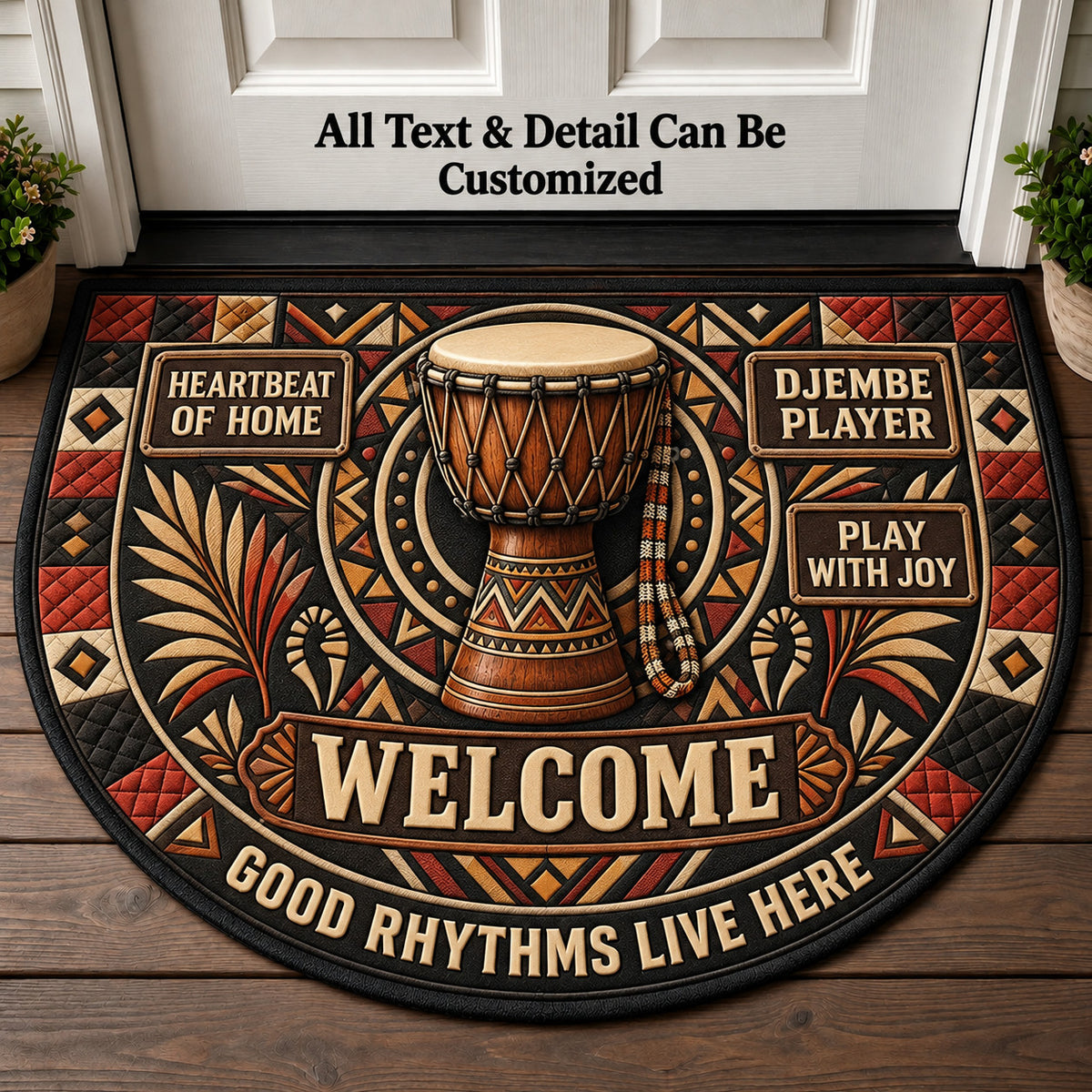 Djembe Player Personalized Half Round Mat | 5To9Vibe