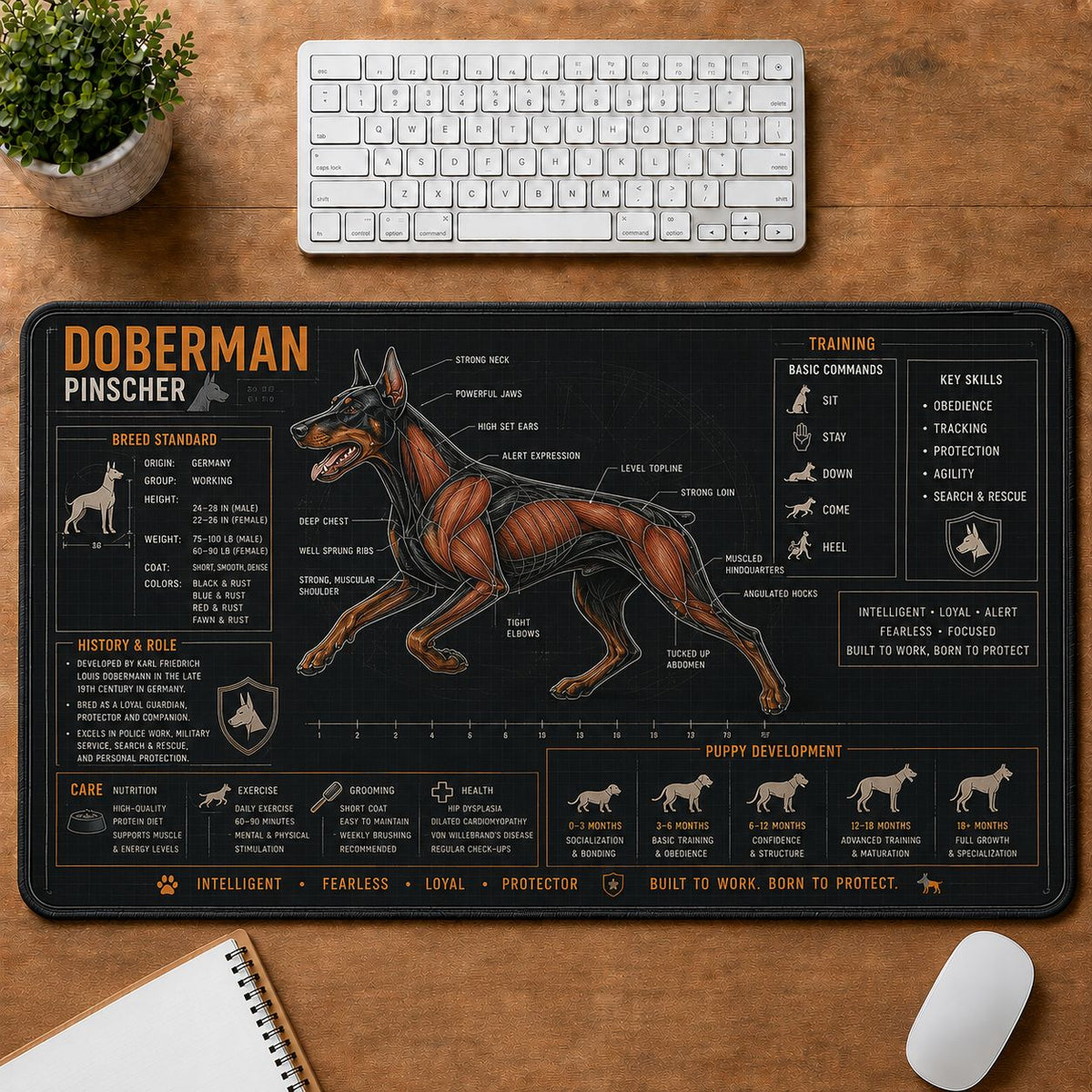 Doberman Pinscher Dog Breed Visual Guide Desk Mat | 5To9Vibe