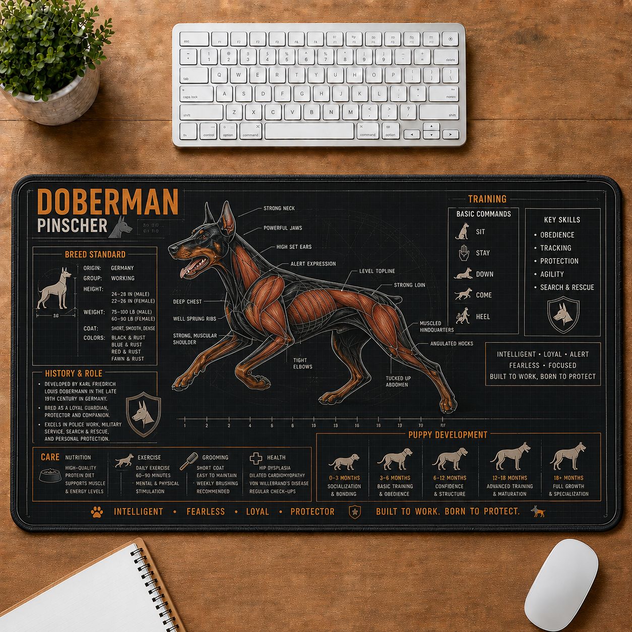 Doberman Pinscher Dog Breed Visual Guide Desk Mat | 5To9Vibe