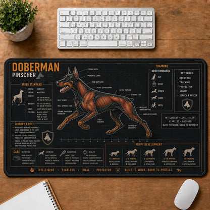 Doberman Pinscher Dog Breed Visual Guide Desk Mat | 5To9Vibe