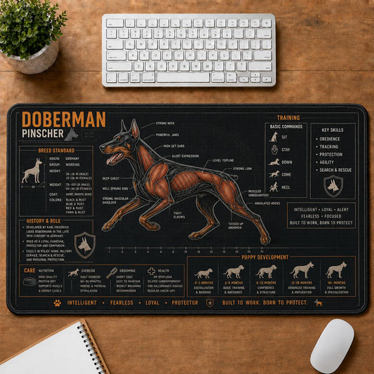 Doberman Pinscher Dog Breed Visual Guide Desk Mat | 5To9Vibe