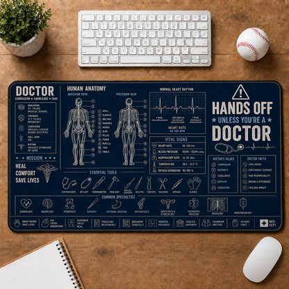 Dental Clinic Blueprint Large Desk Mat - Dentist Chair & Tooth Anatomy Plus Size Mouse Pad - 5to9vibe