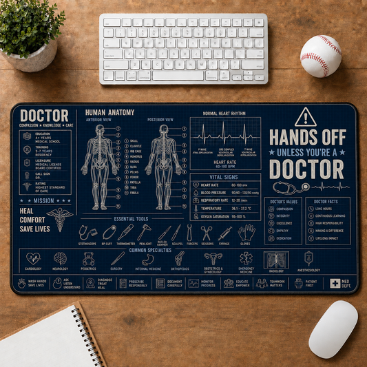 Doctor Human Anatomy Large Desk Mat - Medical Professional Vital Signs Plus Size Mouse Pad - 5to9vibe