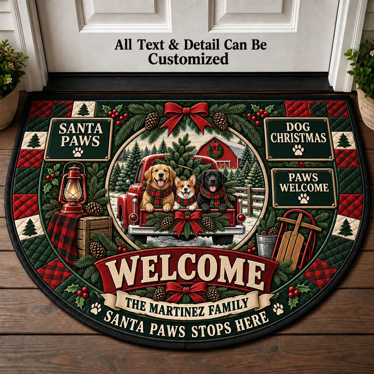 Dog Family Christmas Personalized Half Round Mat | 5To9Vibe