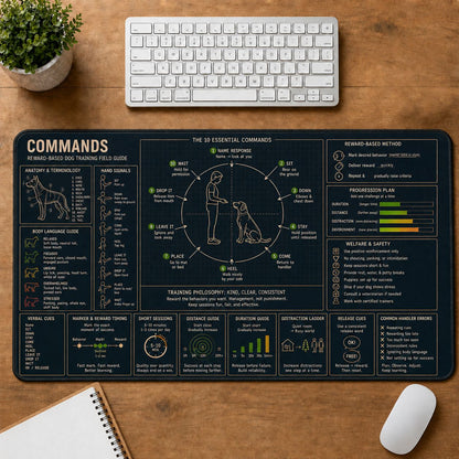Dog Training Commands Pet Training and Riding Guide Desk Mat | 5To9Vibe
