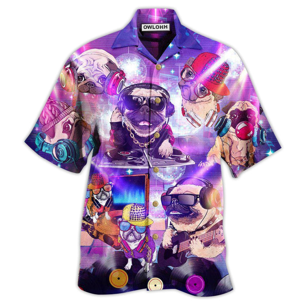 Hawaiian Shirt / Adults / S Pug Dog Feeling Music With Pugs - Hawaiian Shirt 