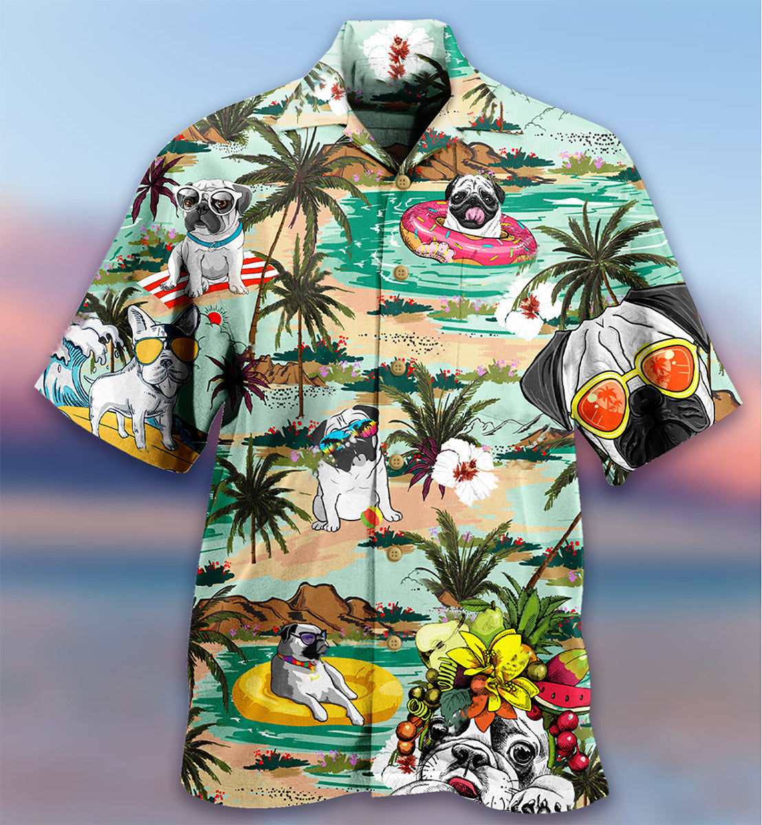 Bulldog Dog Loves Beach Loves Hawaii - Hawaiian Shirt 