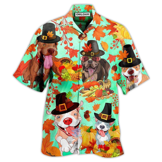 Hawaiian Shirt / Adults / S Pitbull Dog Happy Thanksgiving - Hawaiian Shirt 