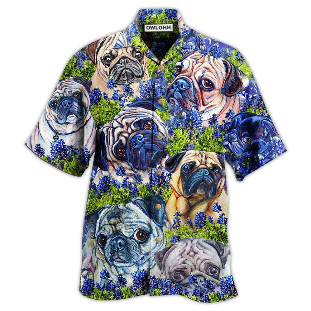Hawaiian Shirt / Adults / S Pug And Beautiful Blue Bonnet - Hawaiian Shirt 