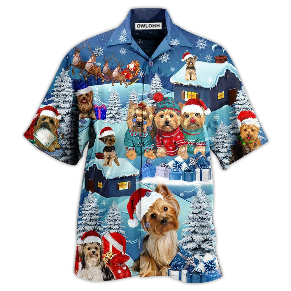 Hawaiian Shirt / Adults / S Yorkshire Terrier Through The Snow Merry Christmas - Hawaiian Shirt 