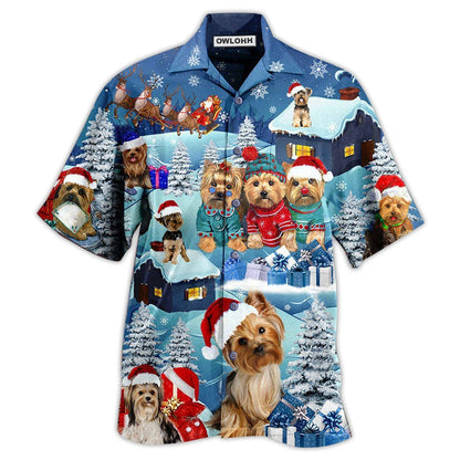 Hawaiian Shirt / Adults / S Yorkshire Terrier Through The Snow Merry Christmas - Hawaiian Shirt 