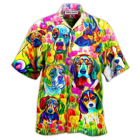 Hawaiian Shirt / Adults / S Dogs Colorfull Tulip - Hawaiian Shirt 
