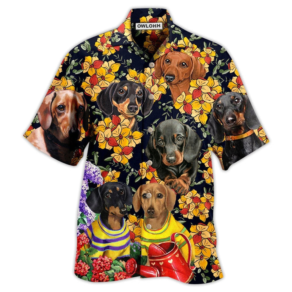 Hawaiian Shirt / Adults / S Dachshund And Flowers Black Style - Hawaiian Shirt 