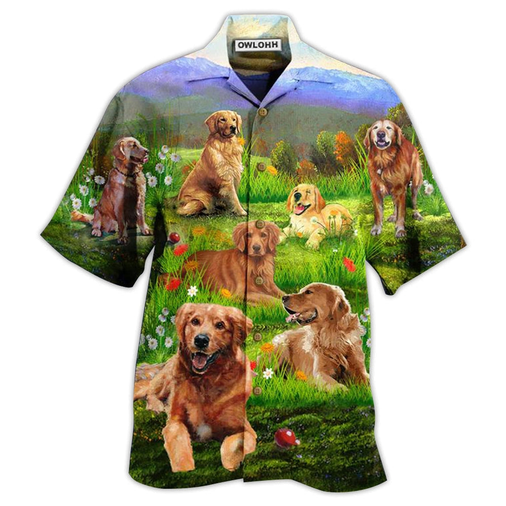 Hawaiian Shirt / Adults / S Golden Retriever Love Play The Beautiful Grass - Hawaiian Shirt 