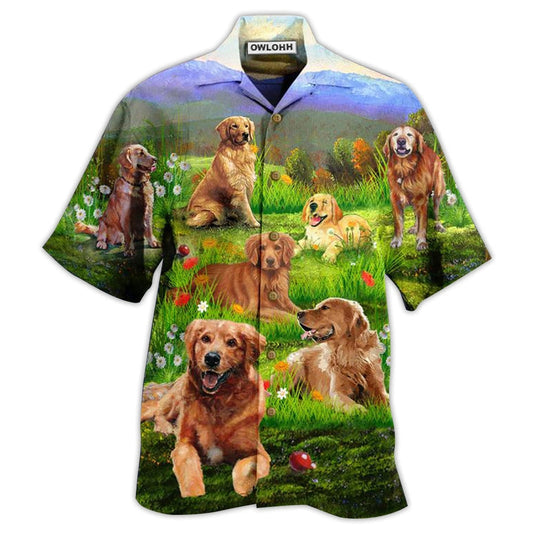 Hawaiian Shirt / Adults / S Golden Retriever Love Play The Beautiful Grass - Hawaiian Shirt 