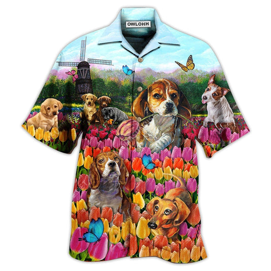 Hawaiian Shirt / Adults / S Dogs Lovely Romantic Tulip Garden - Hawaiian Shirt 