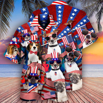 Dogs Patriotic America - Hawaiian Shirt 