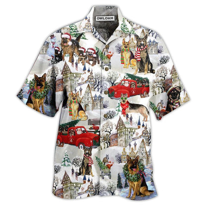Hawaiian Shirt / Adults / S German Shepherd Dogs Snow Xmas - Hawaiian Shirt 