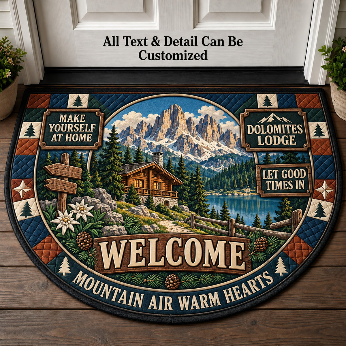 Dolomites Lodge Personalized Half Round Mat | 5To9Vibe