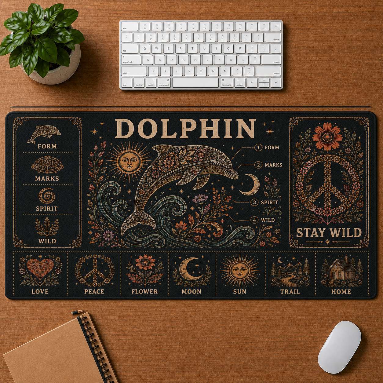 Elephant Hippie Desk Mat Mouse Pad | 5To9Vibe - Dolphin style