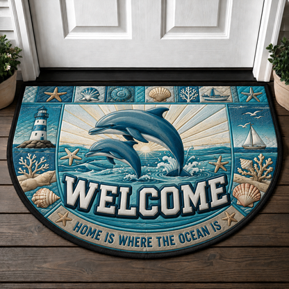 Wipe Your Flippers Whale Welcome Mat - Coastal Lighthouse & Ocean Doormat - 5to9vibe