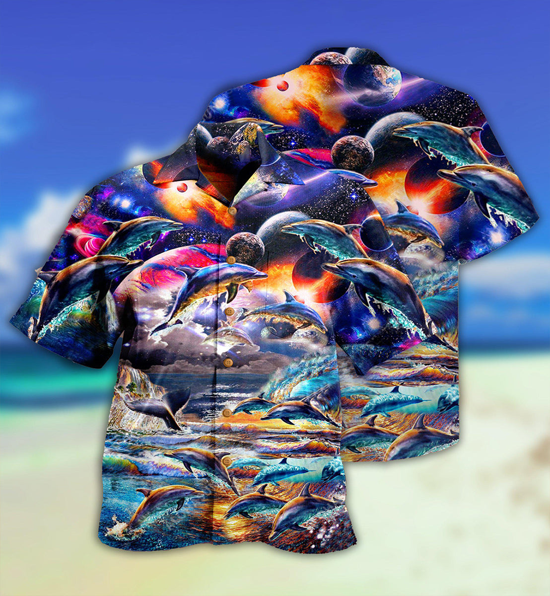 Dolphin Into The Mysterious Galaxy - Hawaiian Shirt 