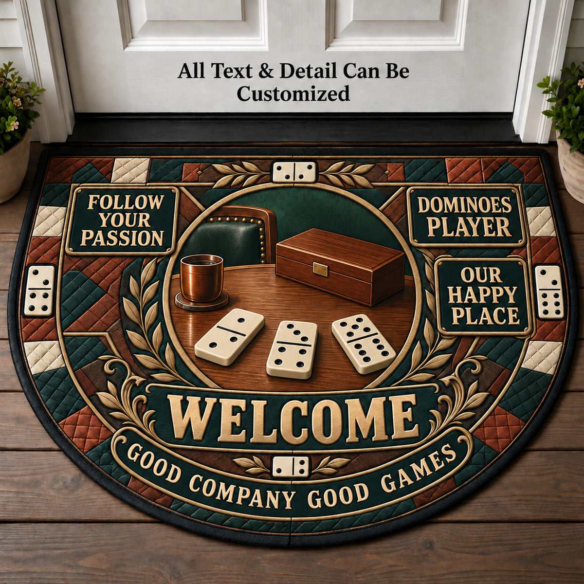 Dominoes Player Personalized Half Round Mat | 5To9Vibe