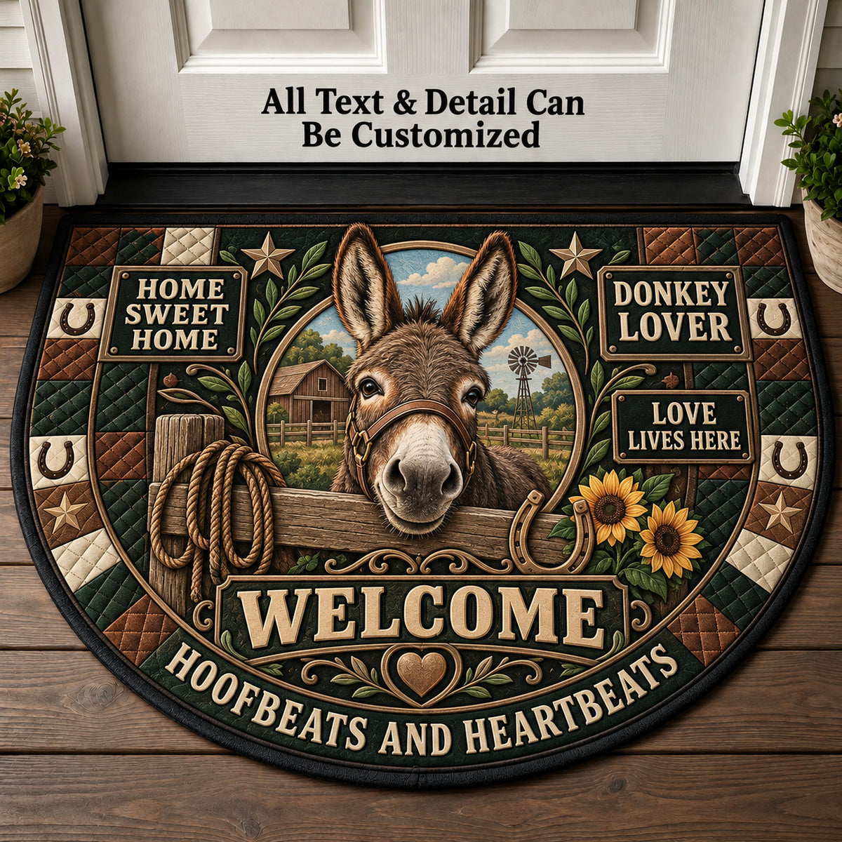 Donkey Lover Personalized Half Round Mat | 5To9Vibe