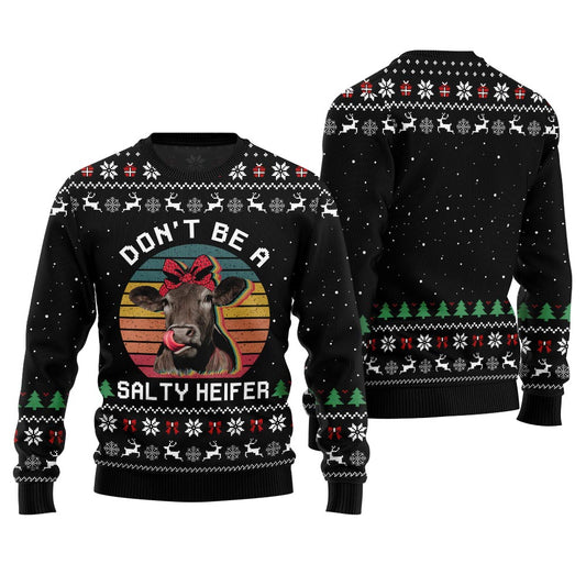 Dont Be a Salty Heifer Cow Ugly Sweater Black