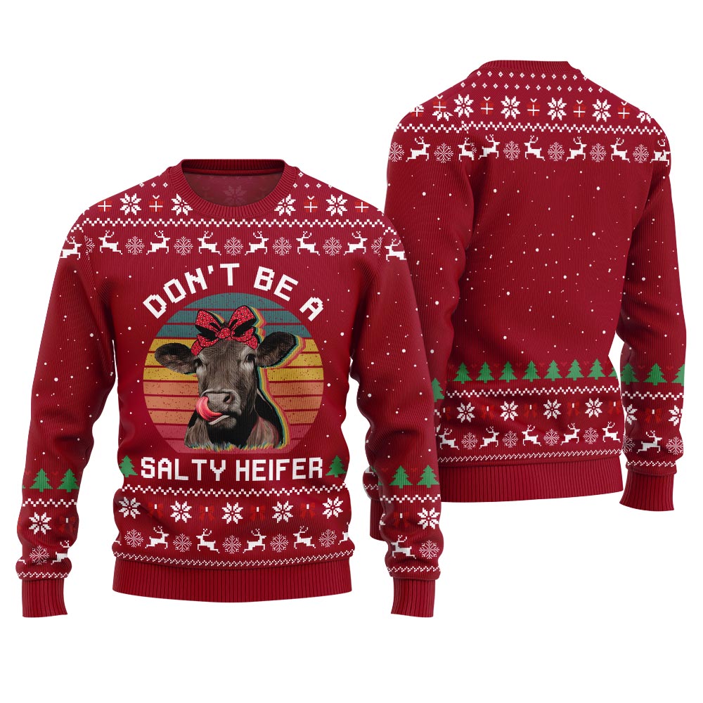 Dont Be a Salty Heifer Funny Cow Christmas Sweater Red