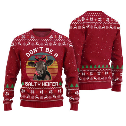 Dont Be a Salty Heifer Funny Cow Christmas Sweater Red