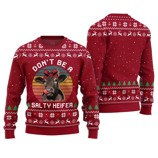 Dont Be a Salty Heifer Funny Cow Christmas Sweater Red
