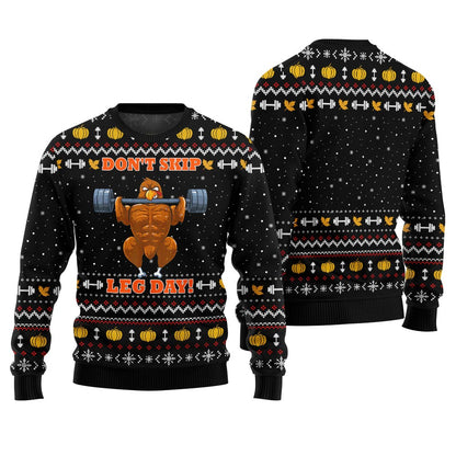 Unique Don't Skip Leg Day Thanksgiving Ugly Sweater Black