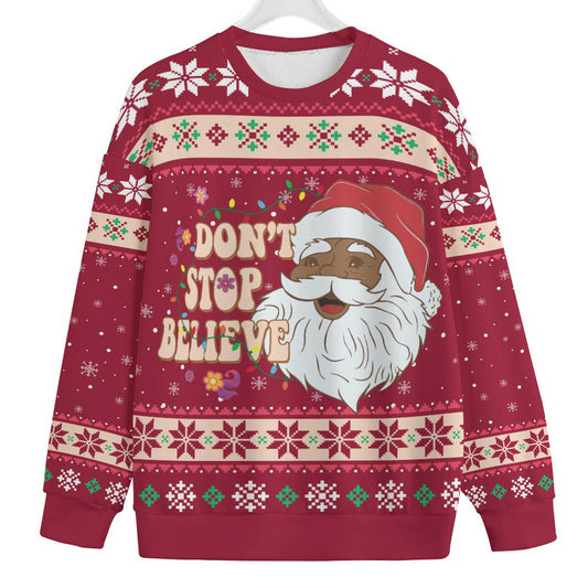 Dont Stop Believin African American Santa Womens Plus Size Ugly Sweater