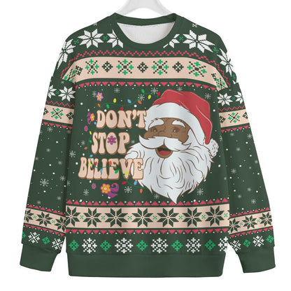 Dont Stop Believin Black Santa Claus Plus Size Ugly Sweater
