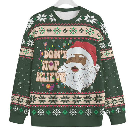 Dont Stop Believin Black Santa Claus Plus Size Ugly Sweater