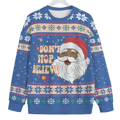 Dont Stop Believin Black Santa Claus Plus Size Ugly Sweater