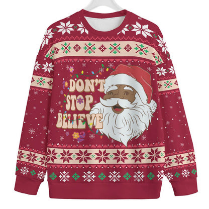 Dont Stop Believin Black Santa Claus Plus Size Ugly Sweater