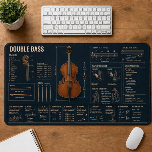 Double Bass Musical Instrument Blueprint Guide Desk Mat | 5To9Vibe