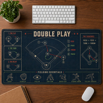 Double Play Baseball Blueprint Desk Mat | 5To9Vibe