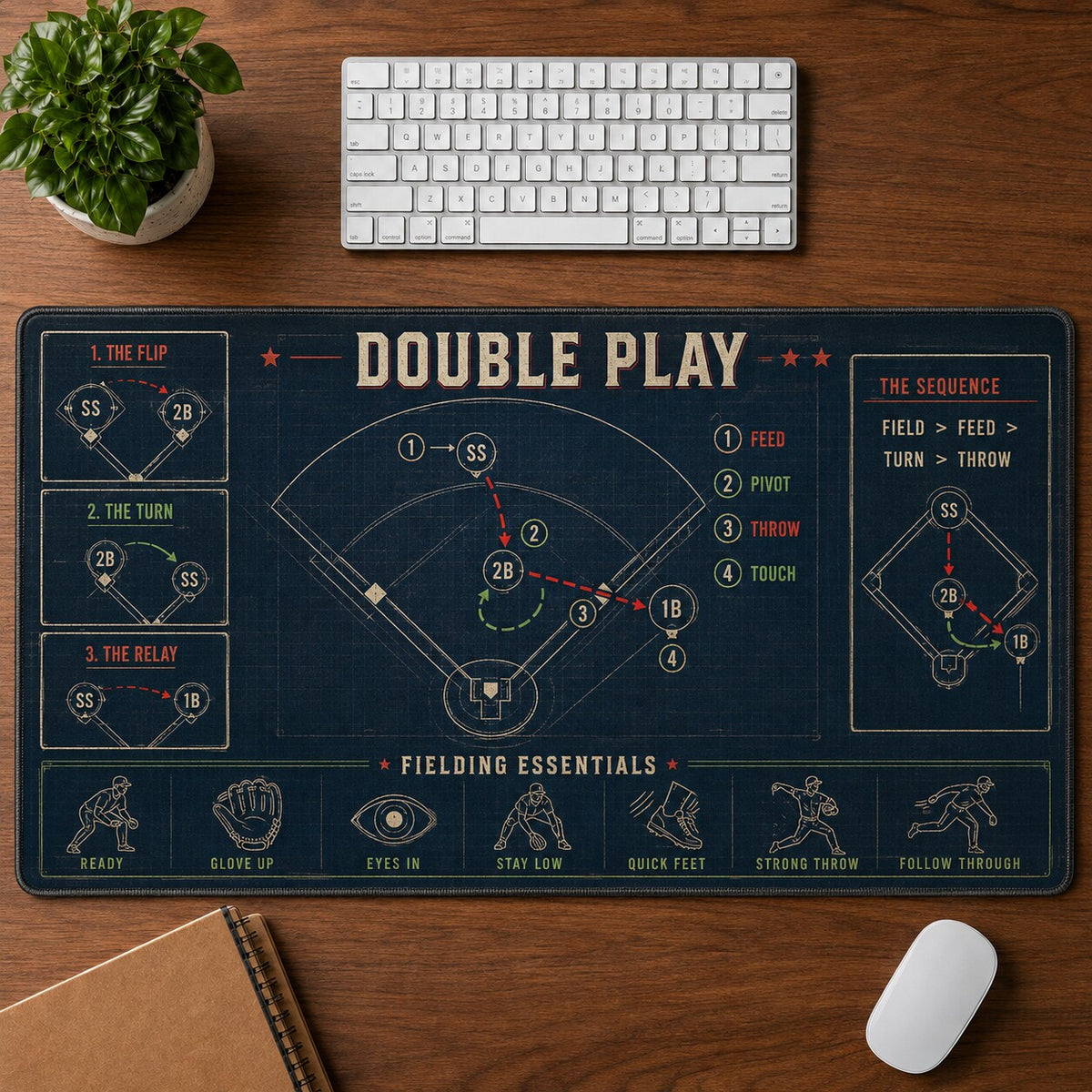 Double Play Baseball Blueprint Desk Mat | 5To9Vibe