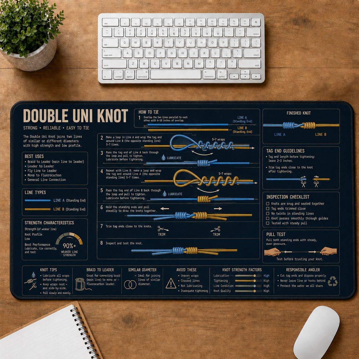 Double Uni Knot Fishing Field Guide Desk Mat | 5To9Vibe