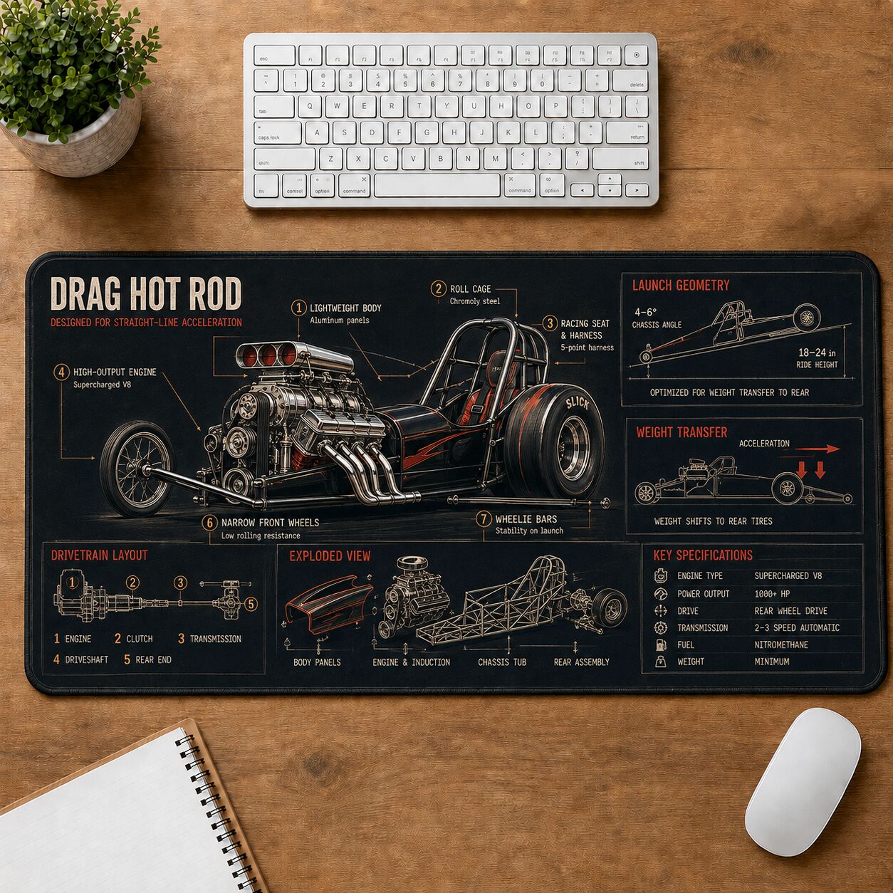 Drag Hot Rod Hot Rod Technical Guide Desk Mat | 5To9Vibe