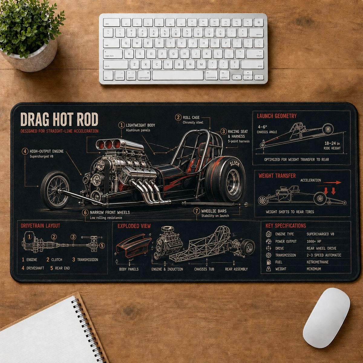 Drag Hot Rod Hot Rod Technical Guide Desk Mat | 5To9Vibe