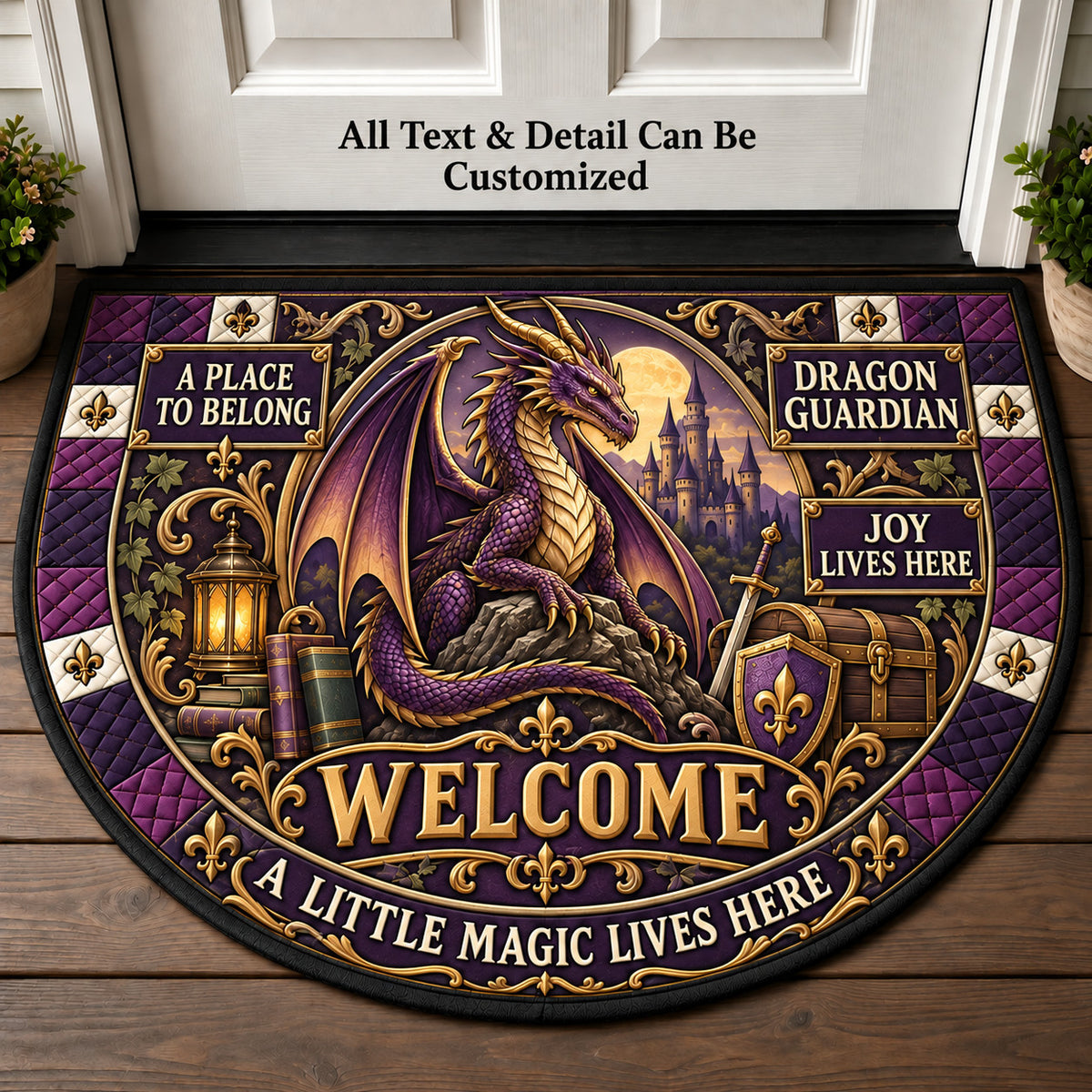 Dragon Guardian Personalized Half Round Mat | 5To9Vibe