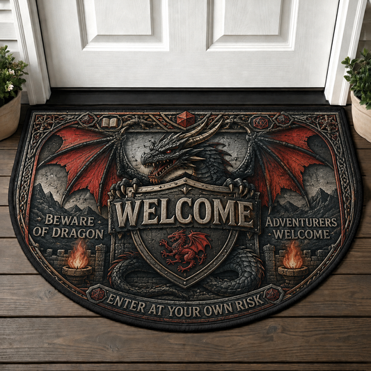 Beware Of Dragon Enter At Your Own Risk Doormat - Fantasy Adventurer Welcome Mat - 5to9vibe