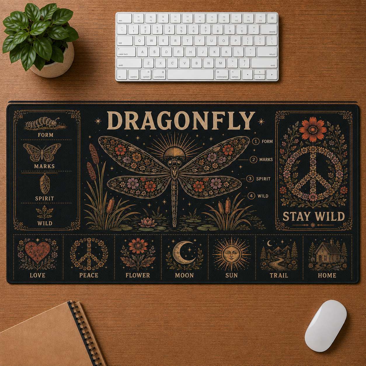 Elephant Hippie Desk Mat Mouse Pad | 5To9Vibe - Dragonfly style