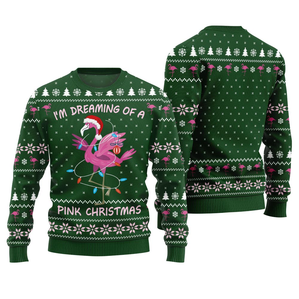 Dreaming Of A Pink Christmas Flamingo Ugly Sweater
